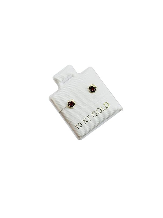 Broquel o Arete Flor Biselado Rojo en Oro 10K Garantizado - Angeles Joyas