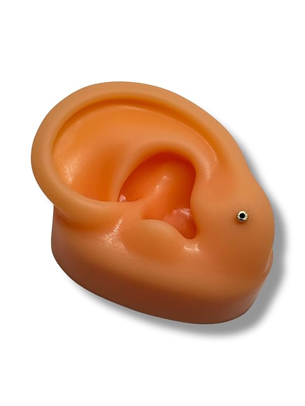 Broquel O Arete Biselado Redondo Para Bebe Zirconia Oro 10k - Angeles Joyas (Negro)