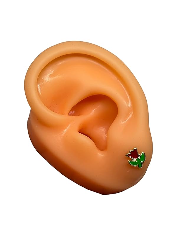 Broquel O Arete Flor Roja Esmaltado En Oro 10k Garantizado