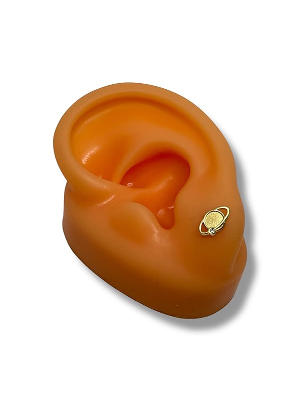 Broquel O Arete Saturno Con Zirconia Oro 10k Garantizado - Angeles Joyas