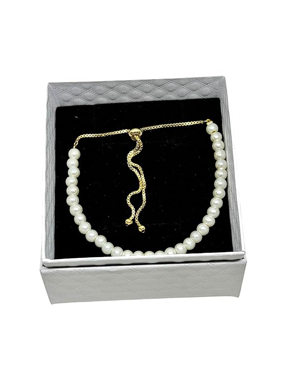 Pulsera Mujer Ajustable Perla Artificial en Chapa Oro Laminado en 14K
