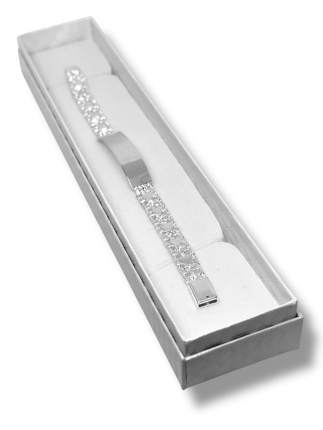 Pulsera O Esclava Tejido Chino Con Corazones Plata 925 18cm - Angeles Joyas