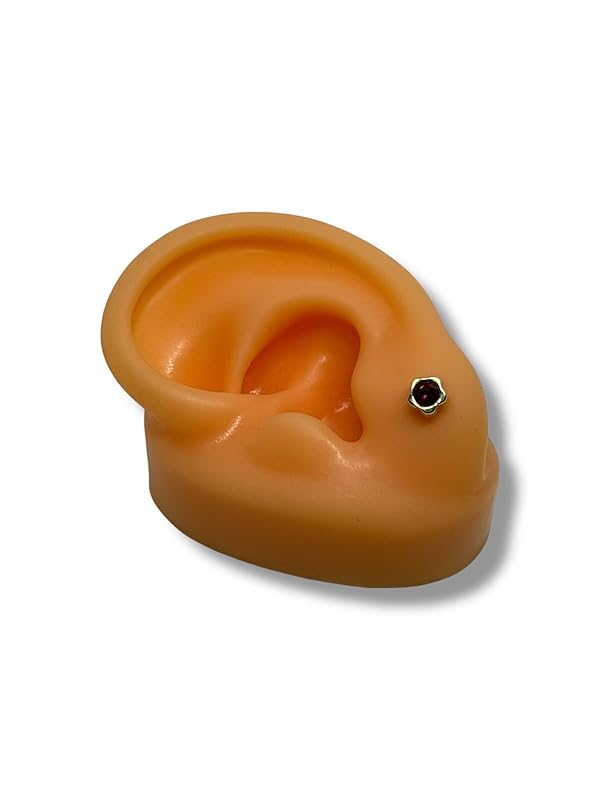 Broquel O Arete Flor Biselada Zirconia Oro 10k Garantizado- Angeles Joyas Rojo