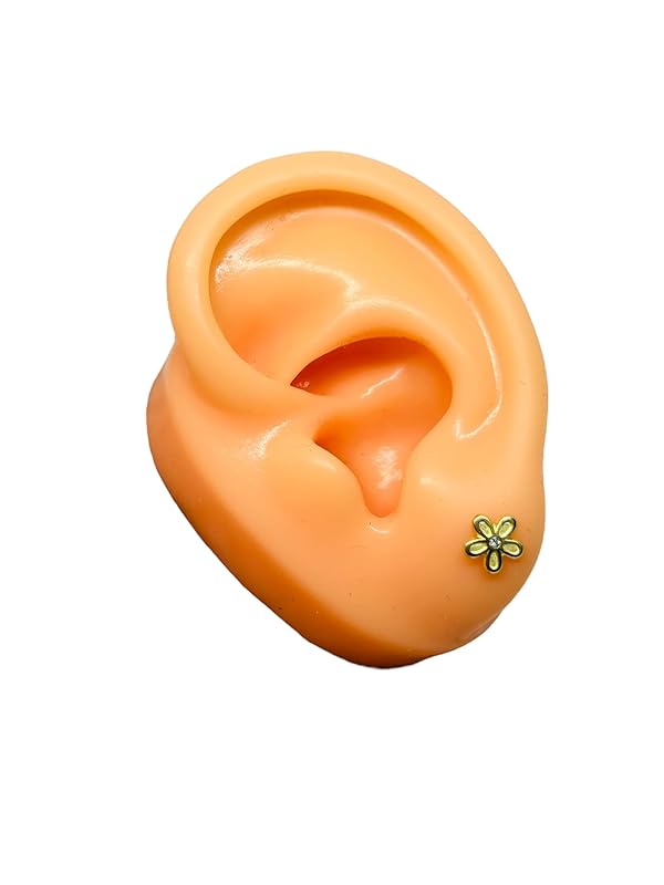 Broquel Arete Flor Margarita con Zirconia en Oro 10K Garantizado - Angeles Joyas