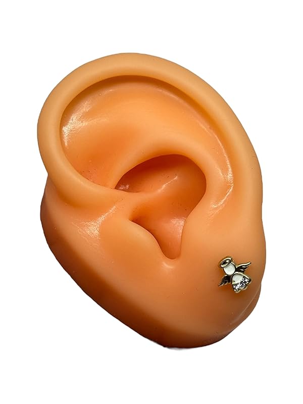 Broquel O Arete de Angel Esmaltado En Oro 10k Garantizado (Blanco)