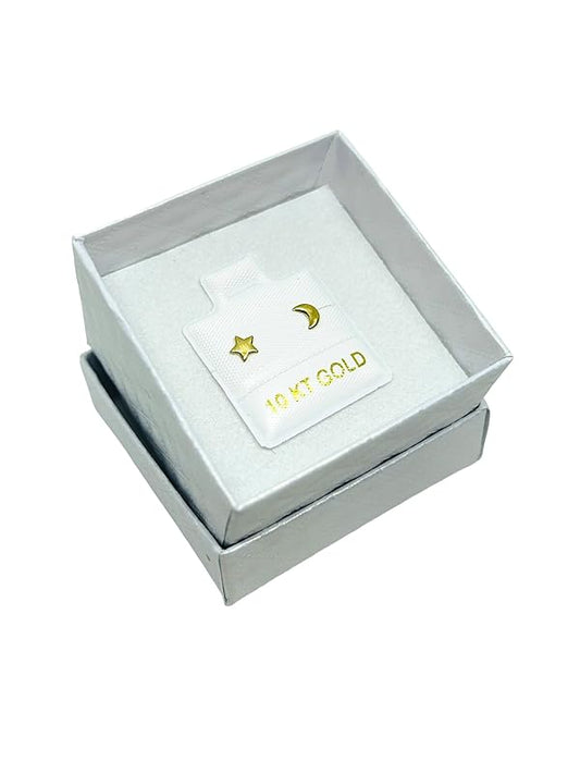 Broquel Arete Luna y Estrella Lisa en Oro 10K Garantizado (Media Oreja o Normal) - Angeles Joyas