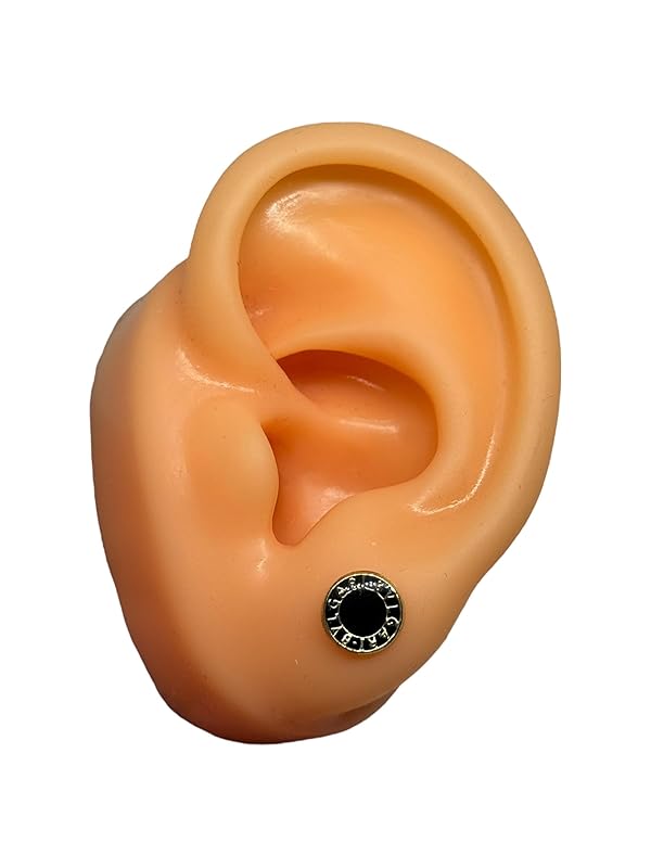 Broquel O Arete Negro Circular Esmaltado En Oro 10k Garantizado