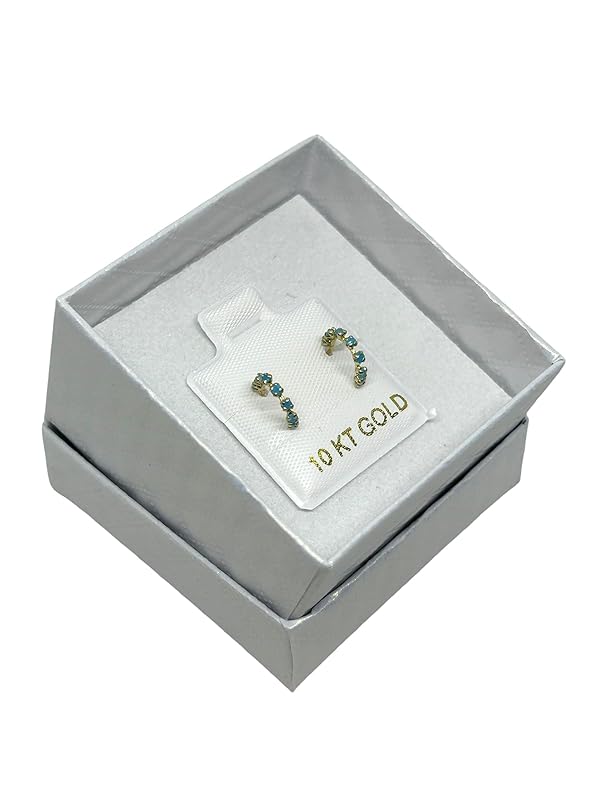 Broquel o Arete Media Arracada con Zirconias Azul en Oro 10K Garantizado