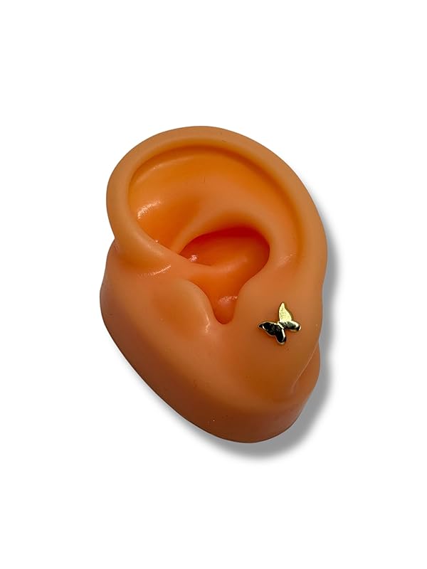 Broquel O Arete Mariposa Negro Zirconia Oro 10k Garantizado - Angeles Joyas