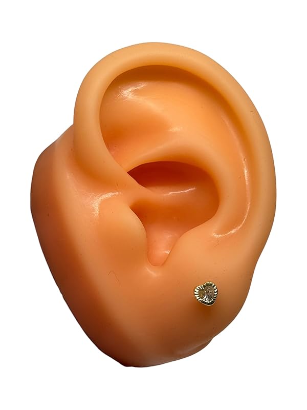 Broquel O Arete Corazon Biselado En Oro 10k Garantizado N.5 Blanco - Angeles Joyas