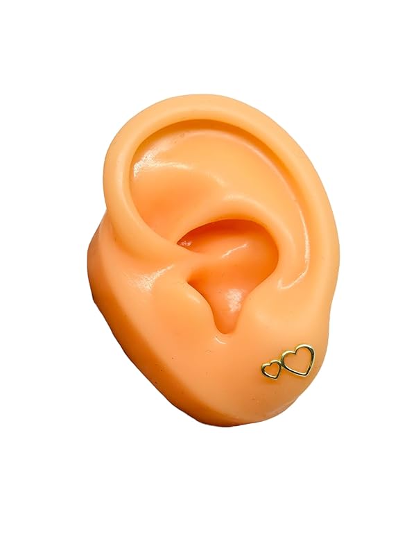 Broquel o Arete Doble Corazon Contorno en Oro 10K Garantizado - Angeles Joyas