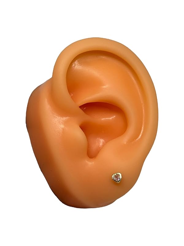 Broquel O Arete Corazon Biselado En Oro 10k Garantizado N.4 Rosa - Angeles Joyas