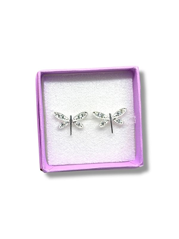 Broquel Arete Libelula Con Zirconias En Plata 925 - Angeles Joyas