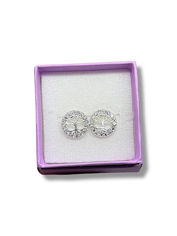 Broquel Arete Arbol De La Vida Con Zirconias En Plata 925 - Angeles Joyas