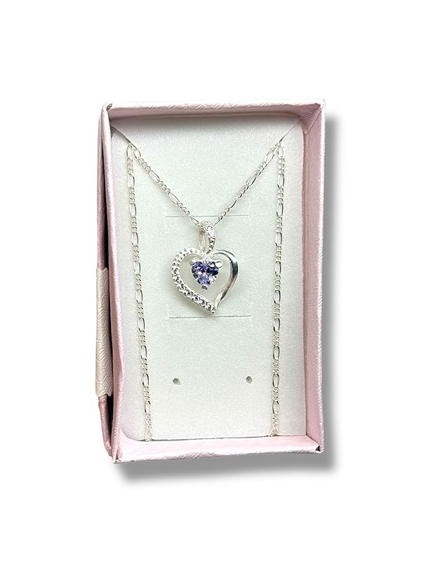 Dije Corazon Con Zirconia Y Cadena Ambos En Plata 925 - Angeles Joyas (Morado)