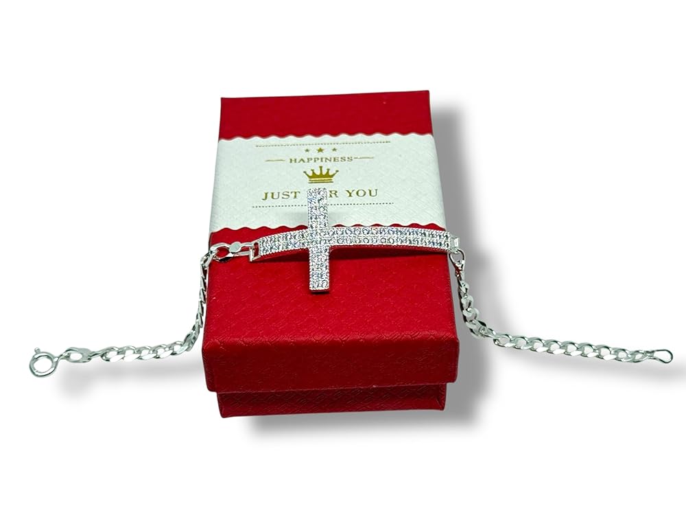 Pulsera De Cruz Con Zirconias En Plata 925 Garantizado 18cm - Angeles Joyas