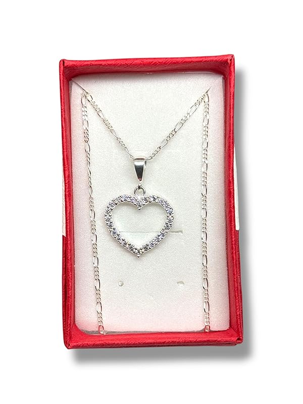 Dije Corazon Contorno Con Zirconia Con Cadena Plata 925 T#G- Angeles Joyas
