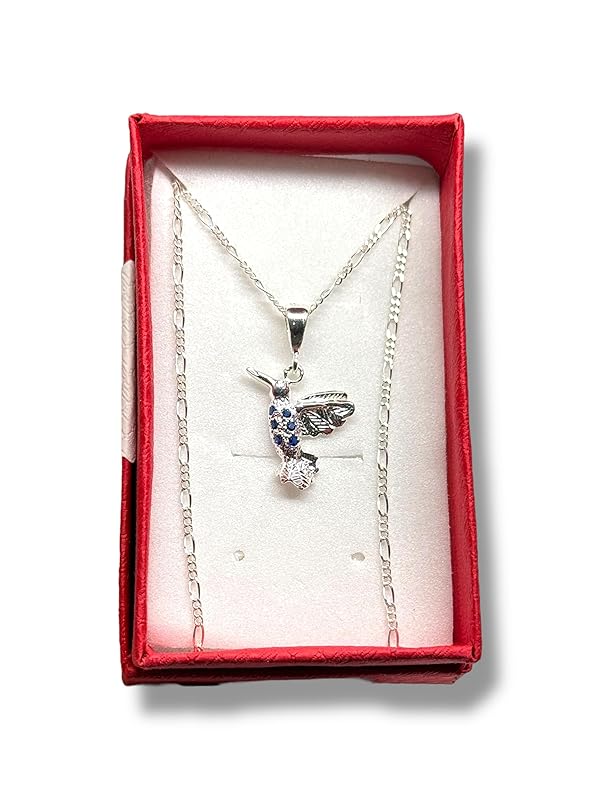 Dije Colibrí Liso Con Cadena Ambos Plata 925 Garantizado - Angeles Joyas (Azul)