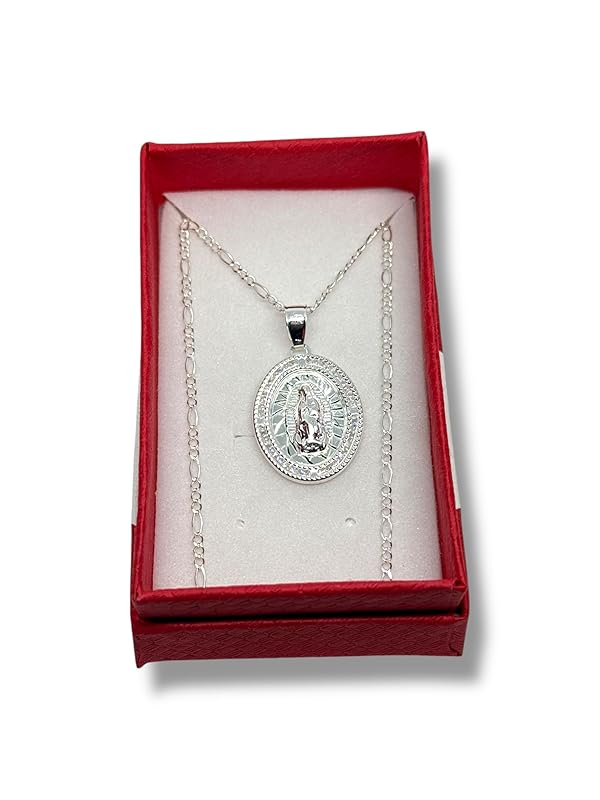 Dije De La Virgen Con Cadena Zirconia Plata 925 Garantizado - Angeles Joyas (Ovalada)