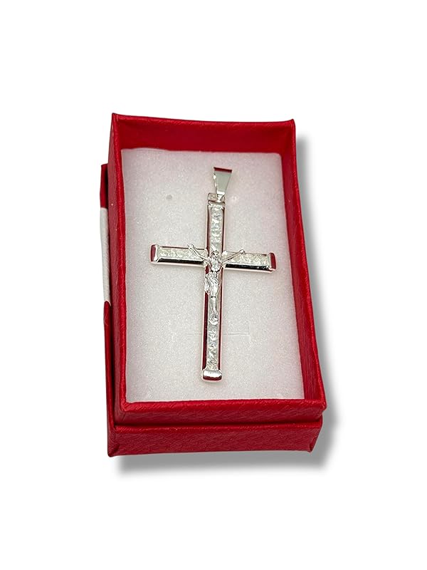Dije De Cruz Con Cristo Y Zirconias En Plata 925 T#g - Angeles Joyas