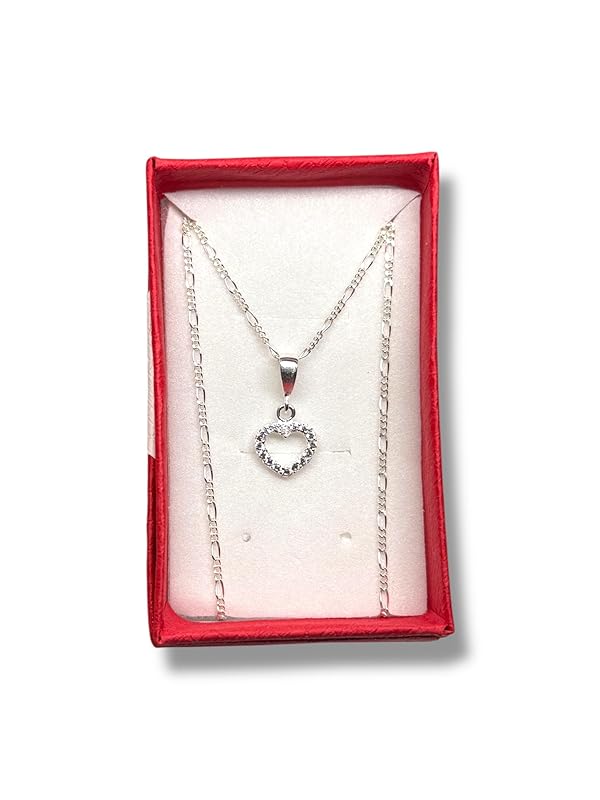 Dije Corazon Contorno Con Zirconia Con Cadena Plata 925 T#ch- Angeles Joyas
