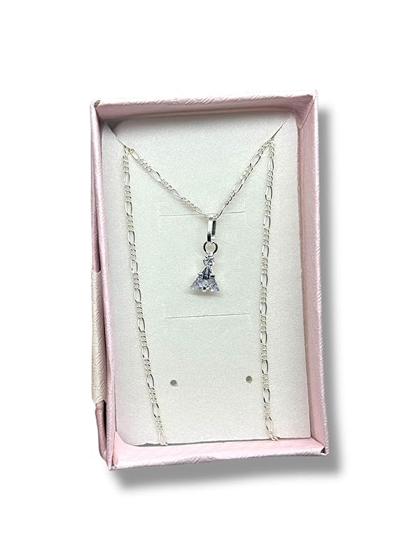 Dije Fino De Piedra Zirconia Triangulo Con Cadena Ambos En Plata 925 - Angeles Joyas