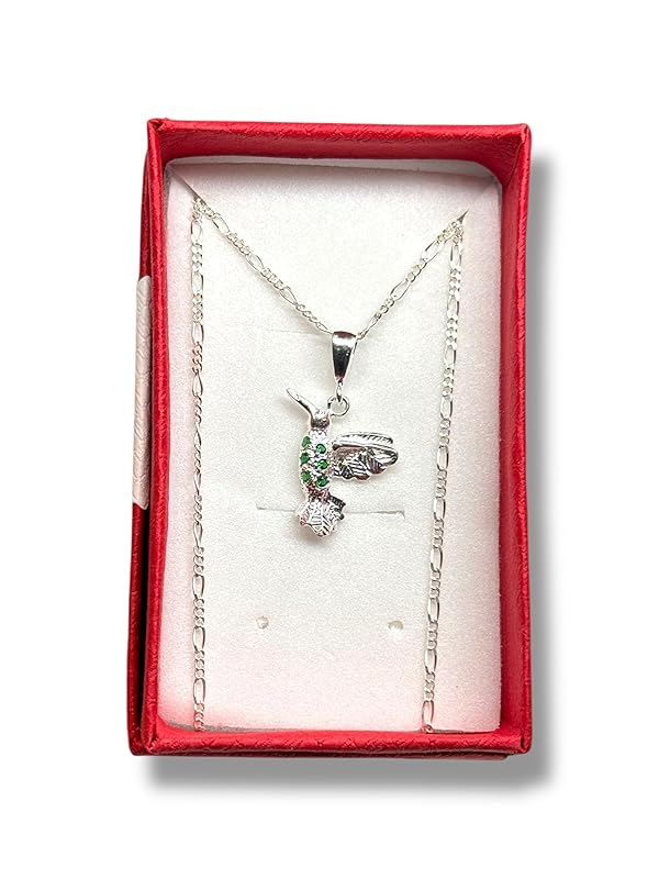 Dije Colibrí Liso Con Cadena Ambos Plata 925 Garantizado - Angeles Joyas (Verde)
