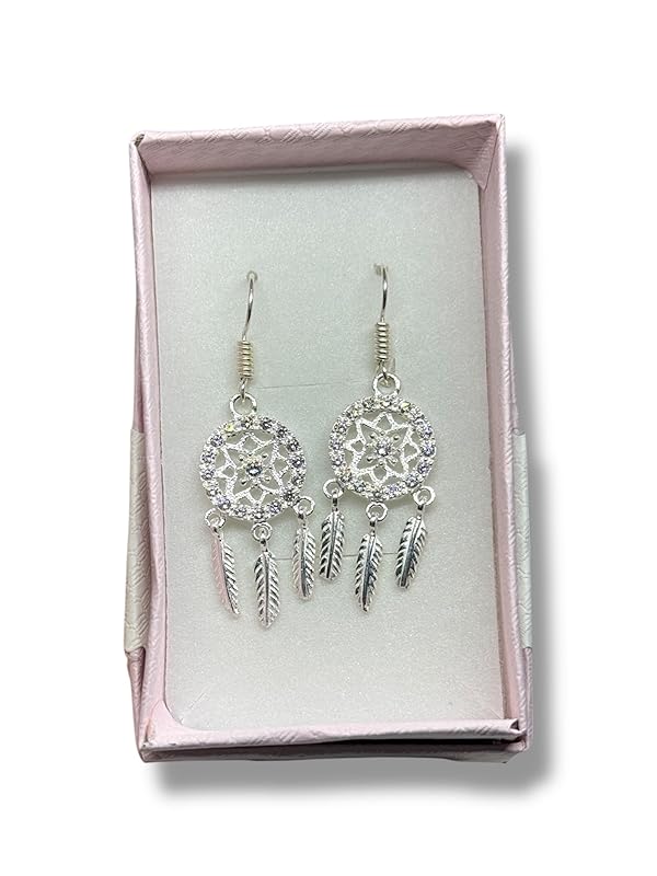 Arete Gancho Largo Atrapasueños Con Zirconias En Plata 925 - Angeles Joyas