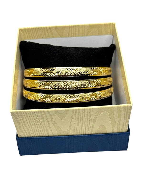 Pulseras Aros Fin de Semana 3 Piezas Dorado Diamantado en Material de Chapa Oro Laminado en 14k en 7.5cm