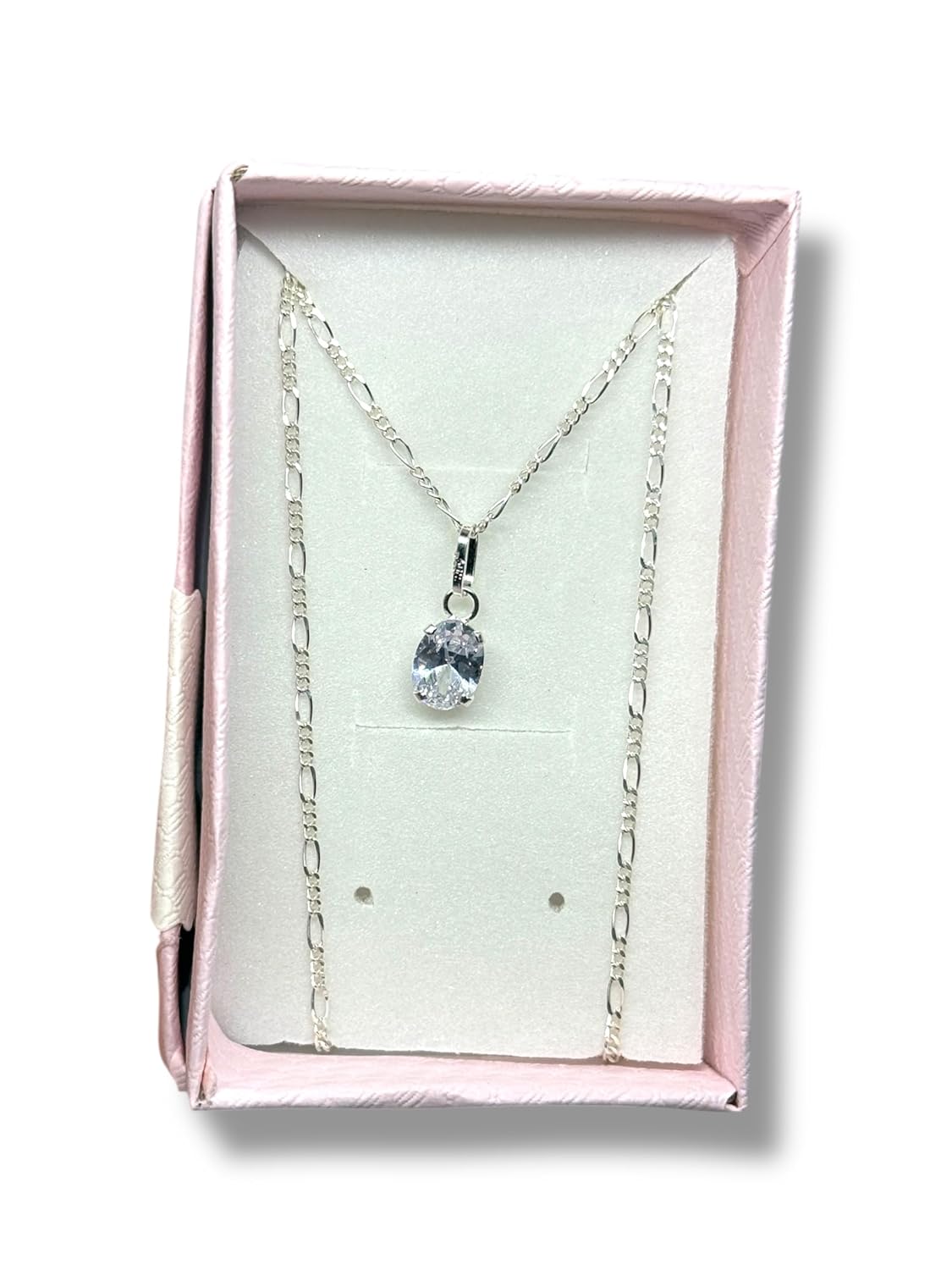 Dije Fino De Piedra Zirconia Ovalado Con Cadena Ambos En Plata 925 - Angeles Joyas