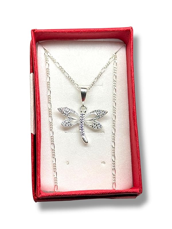 Dije Libélula Con Zirconia Y Cadena Ambos Plata 925 - Angeles Joyas (Morado)