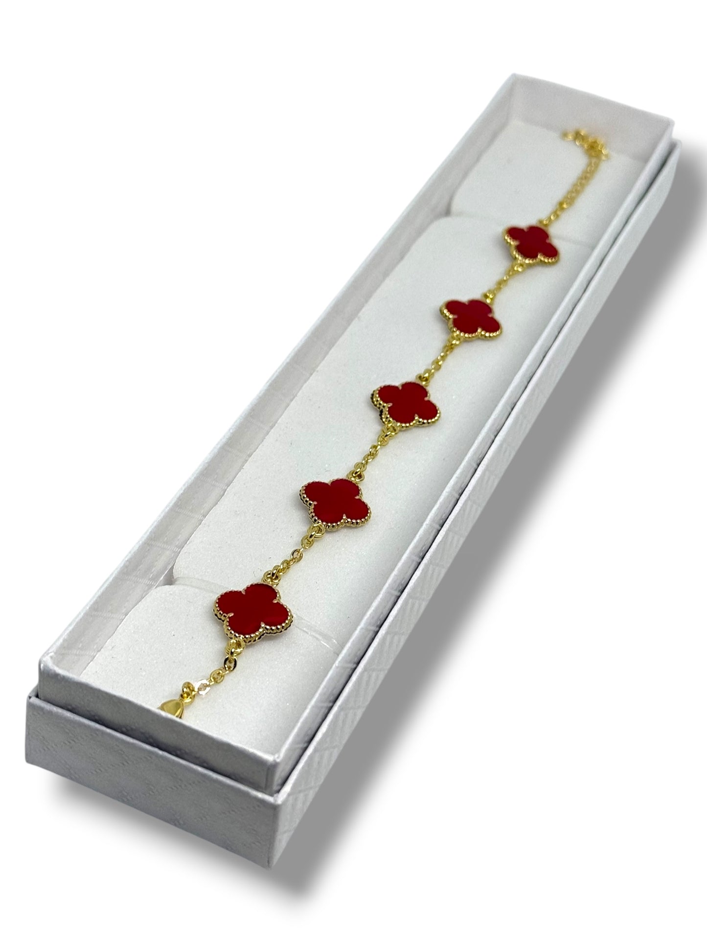 Pulsera Ajustable Flor Marca Trébol Chapa Oro Laminado 14k (Rojo)