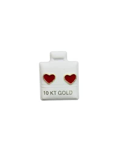 Broquel o Arete Corazon Esmaltado Rojo en Oro 10K Garantizado - Angeles Joyas