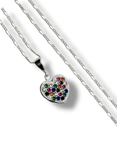 Dije Corazon Colores Con Cadena Zirconia Plata 925 Garantizado - Angeles Joyas