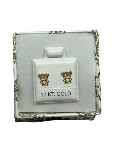 Broquel O Arete Oso Tierno Esmaltado En Oro 10k Garantizado