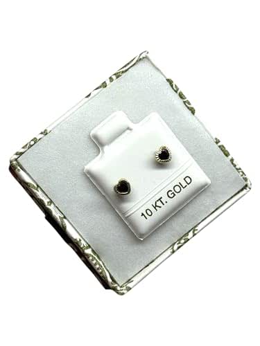 Broquel O Arete Corazon Biselado En Oro 10k Garantizado N.5 Negro - Angeles Joyas