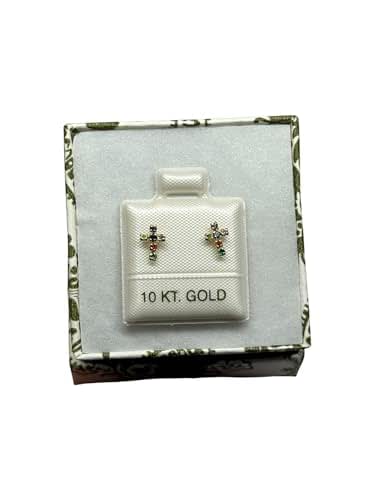 Broquel Cruz Fina Con Zirconias En Oro 10k Garantizado Colores - Angeles Joyas