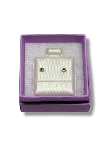 Broquel O Arete Biselado Redondo Para Bebe Zirconia Oro 10k - Angeles Joyas (Negro)