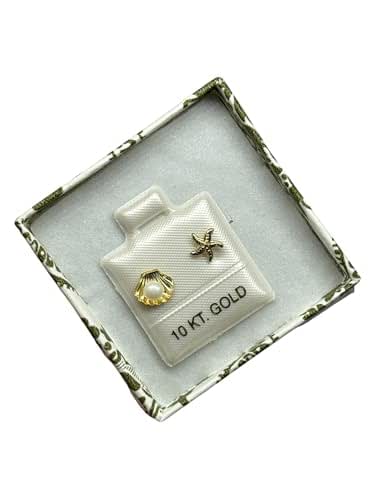 Broquel O Arete Concha Estrella Mar Perla Oro 10k Garantizado - Angeles Joyas