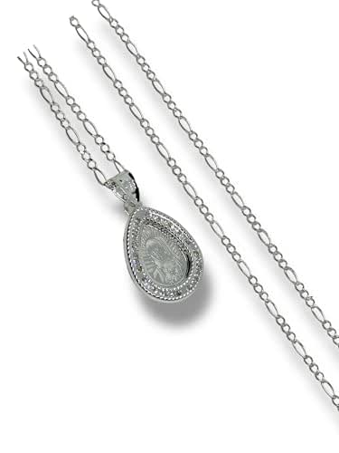 Dije De La Virgen En Laser Y Cadena Plata 925 Garantizado Ch - Angeles Joyas (Gota)