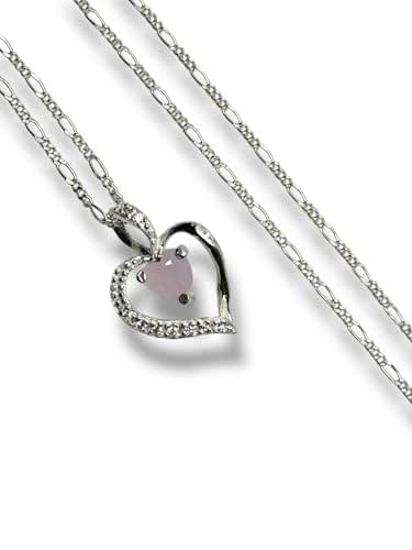 Dije Corazon Con Zirconia Y Cadena Ambos En Plata 925 - Angeles Joyas (Rosa)