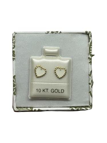 Broquel O Arete Corazon Esmaltado En Oro 10k Garantizado (Blanco)