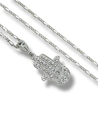 Dije Mano De Fatima Con Zirconia Y Cadena Ambos Plata 925 - Angeles Joyas
