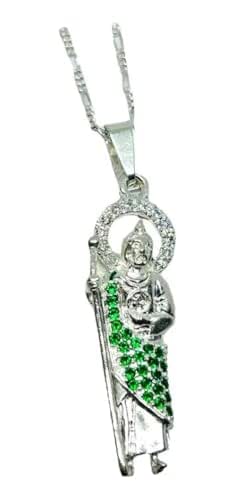 Cadena Y Dije De San Judas Con Piedra Plata 925 Garantizado - Angeles Joyas