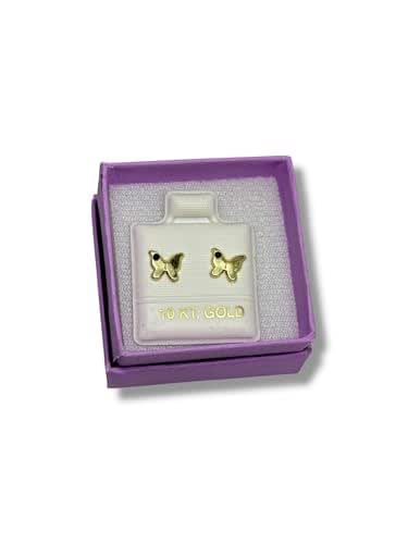 Broquel O Arete Mariposa Negro Zirconia Oro 10k Garantizado - Angeles Joyas