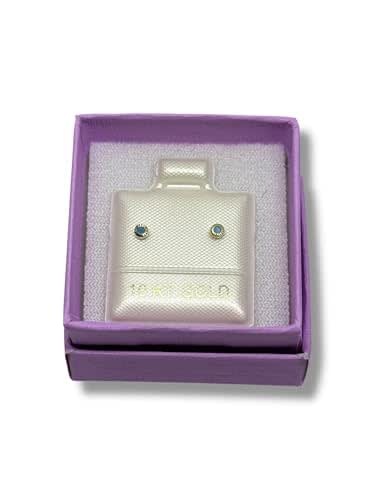 Broquel O Arete Biselado Redondo Para Bebe Zirconia Oro 10k - Angeles Joyas (Azul)