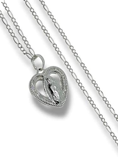 Dije De La Virgen Corazon Y Cadena Plata 925 Garantizado Gr - Angeles Joyas (Ovalada)