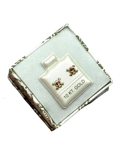 Broquel Arete Calavera Zirconia Roja en Oro 10K Garantizado - Angeles Joyas