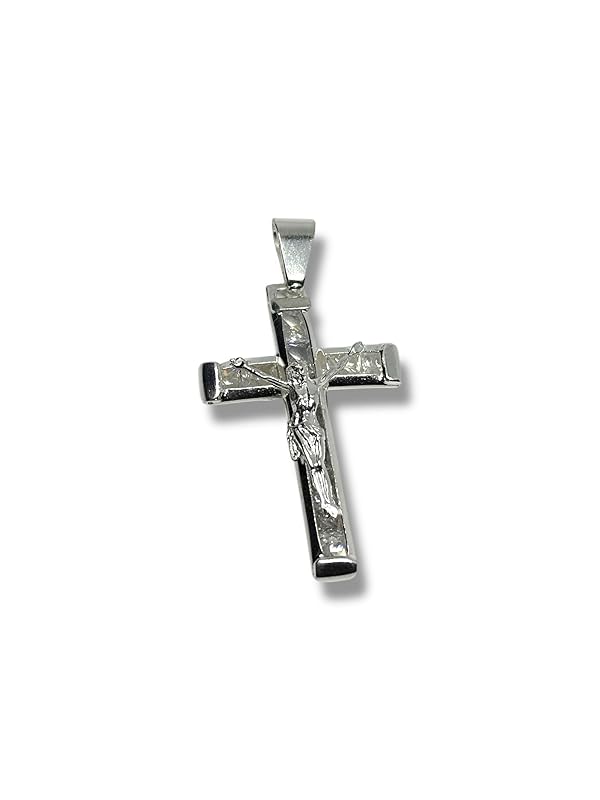 Dije De Cruz Con Cristo Y Zirconias En Plata 925 T#ch - Angeles Joyas