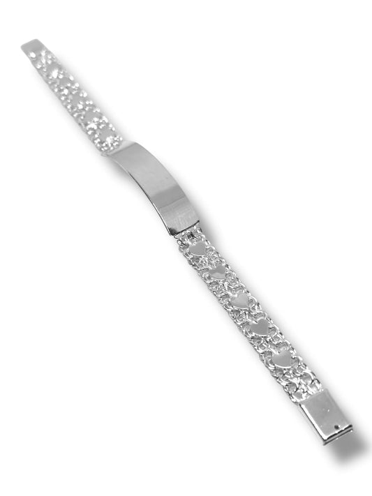 Pulsera O Esclava Tejido Chino Con Corazones Plata 925 18cm - Angeles Joyas